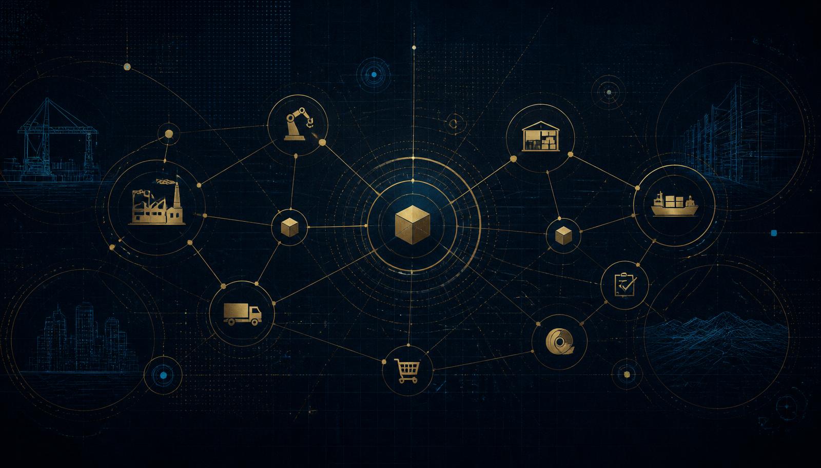 Abstract schematic of a connected industrial procurement network
