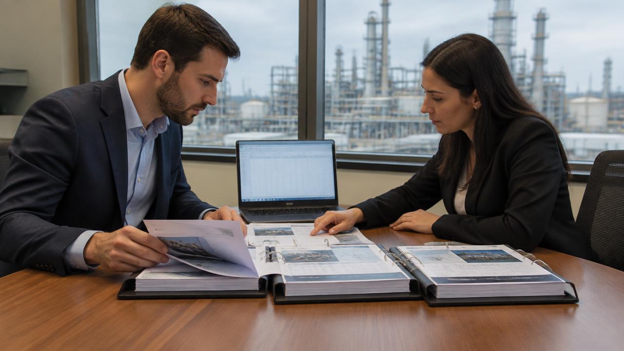 Industrial buyer comparing equipment quotations against technical specifications and cost schedules
