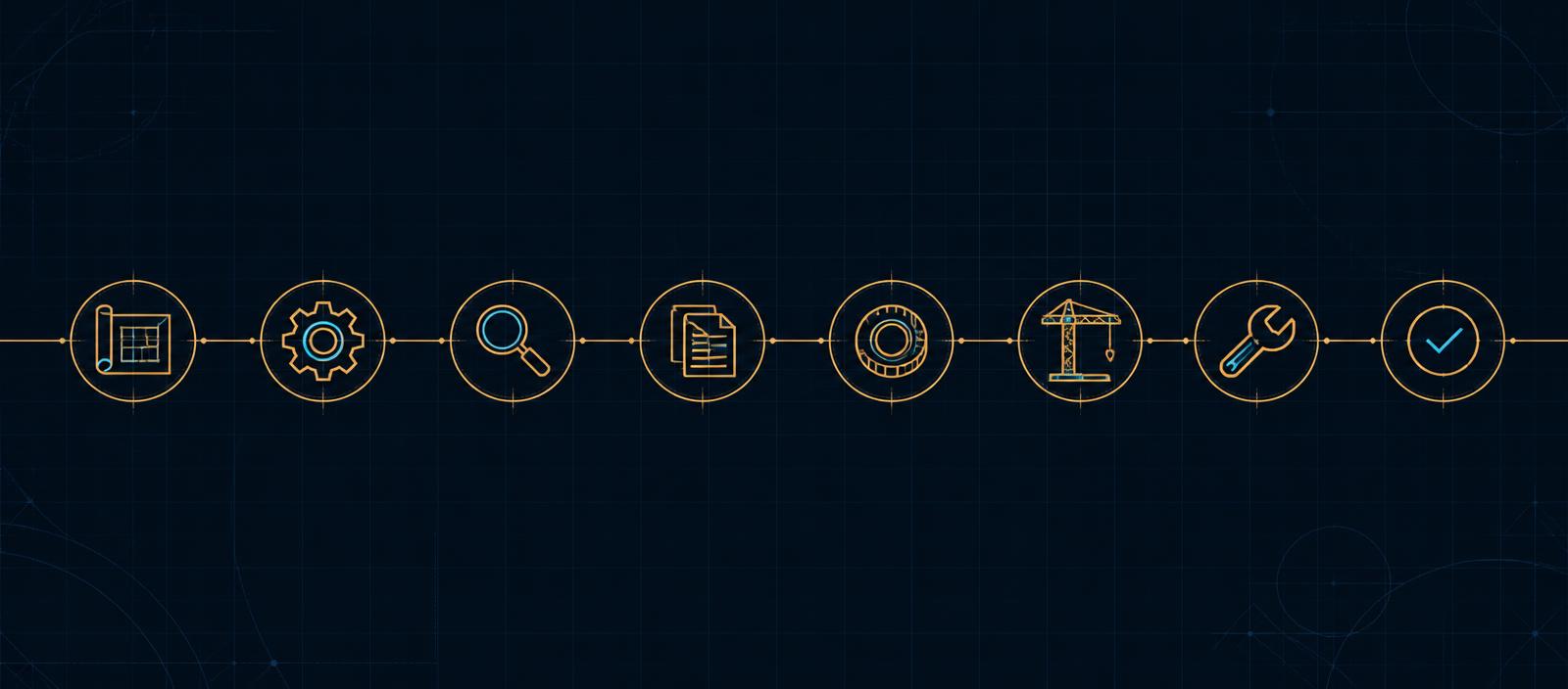 Illustration of the complete industrial capital project lifecycle from specification to commissioning