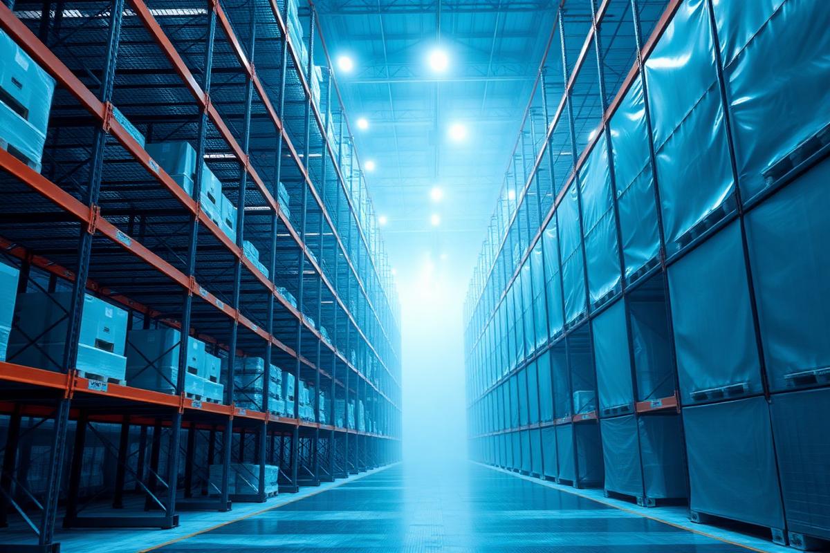 Automated multi-temperature cold storage warehouse with high-bay racking