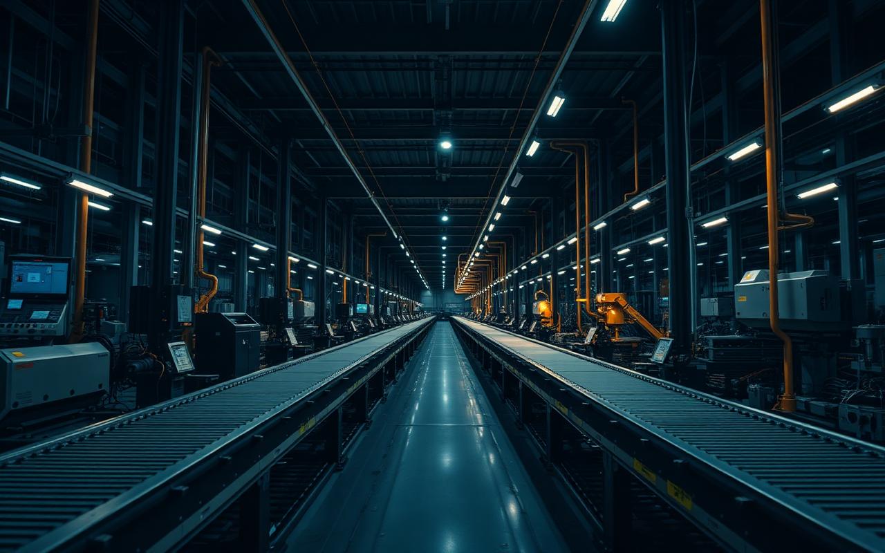Complete automated production line inside a modern factory