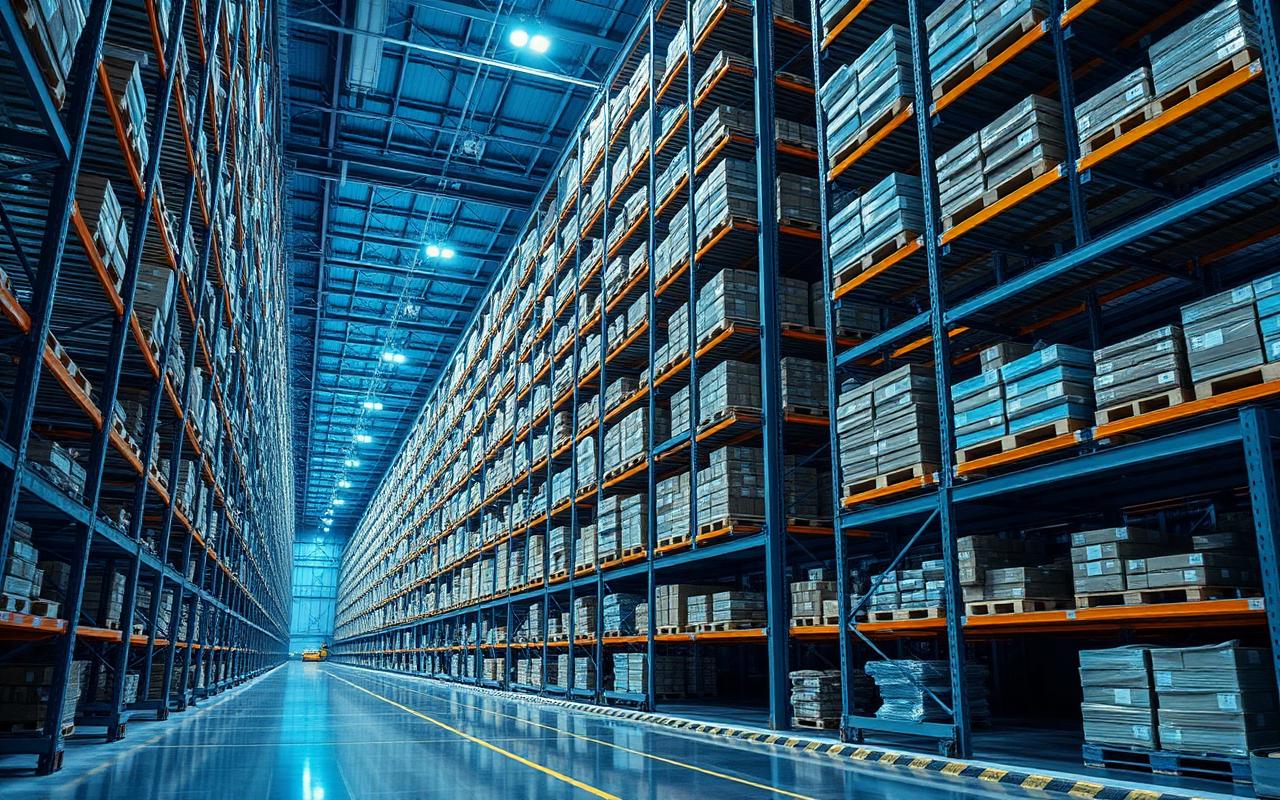 Automated cold storage warehouse with high-bay racking