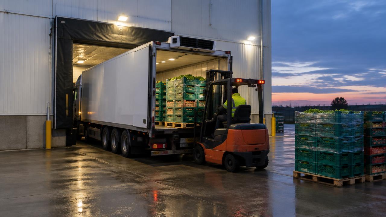 Agri-food receiving, cooling, packing and refrigerated dispatch areas connected within one facility
